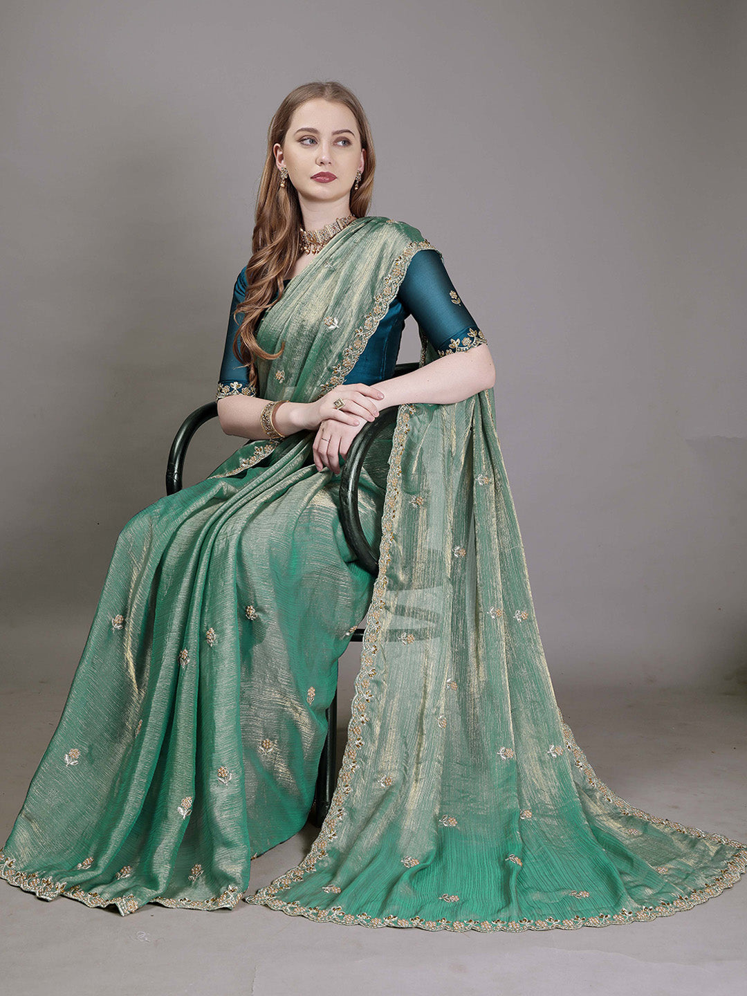 Urban Pallu Embellished Embroidered Organza Heavy Work Mysore Silk Saree