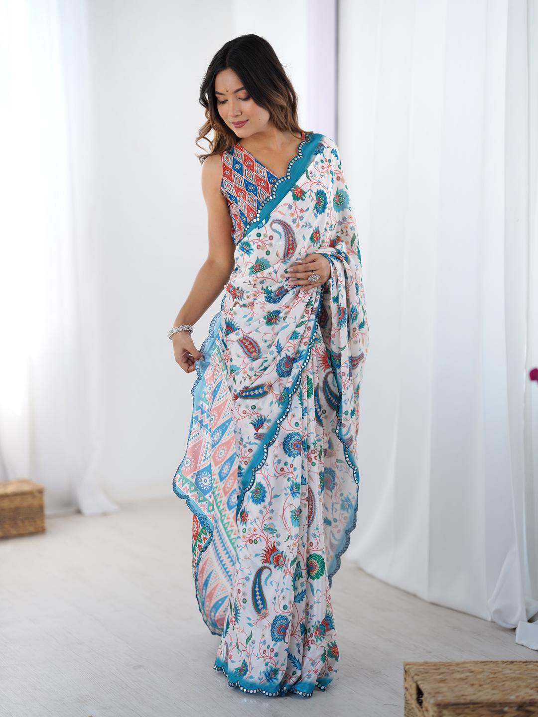 Urban Pallu Ethnic Motifs Mirror Work Silk Blend Saree