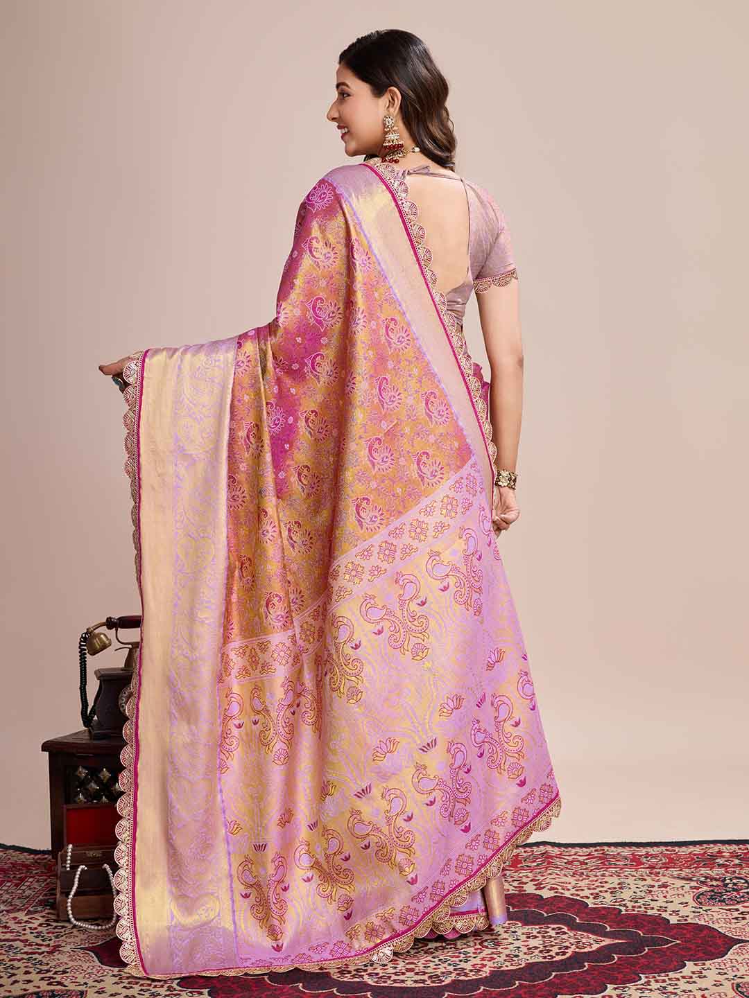 Urban Pallu Floral Sequinned Silk Blend Fusion Saree
