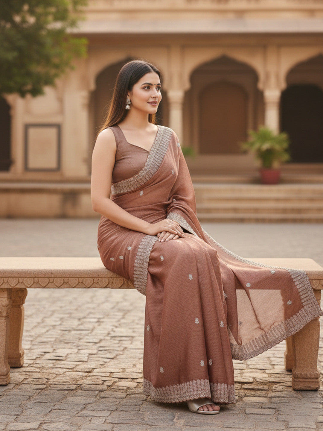 Urban Pallu Floral Sequinned Silk Blend Fusion Saree