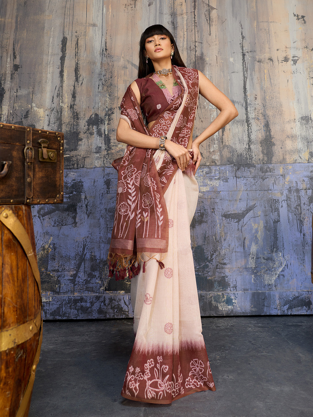 Urban Pallu Solid Silk Cotton Work Saree