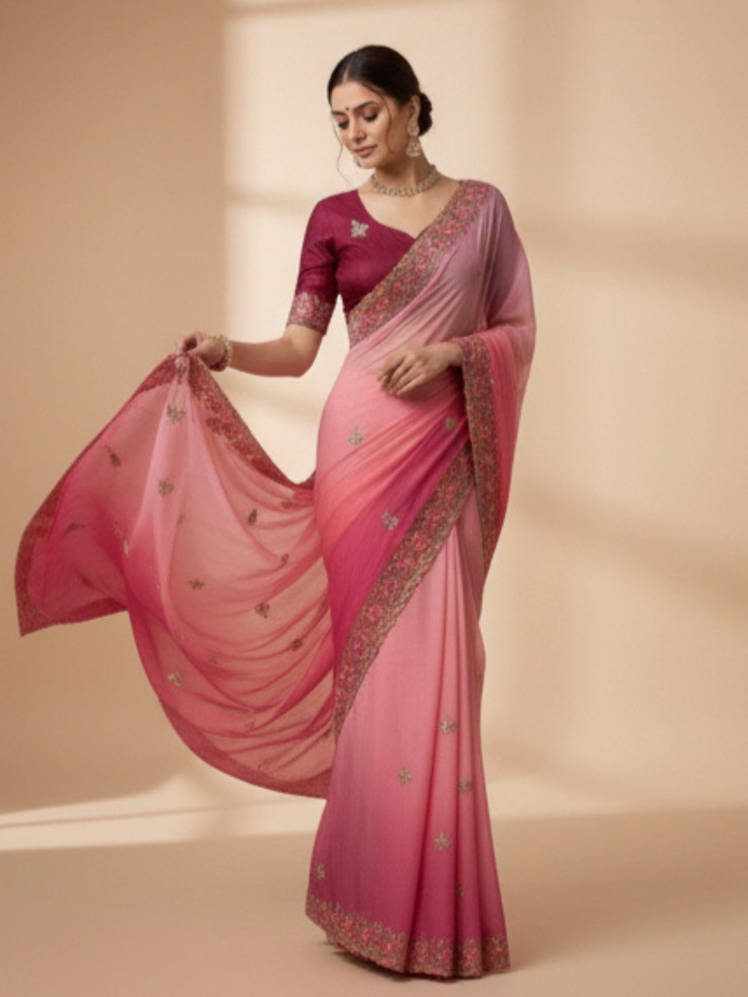 Urban Pallu Solid Poly Georgette Traditional Saree