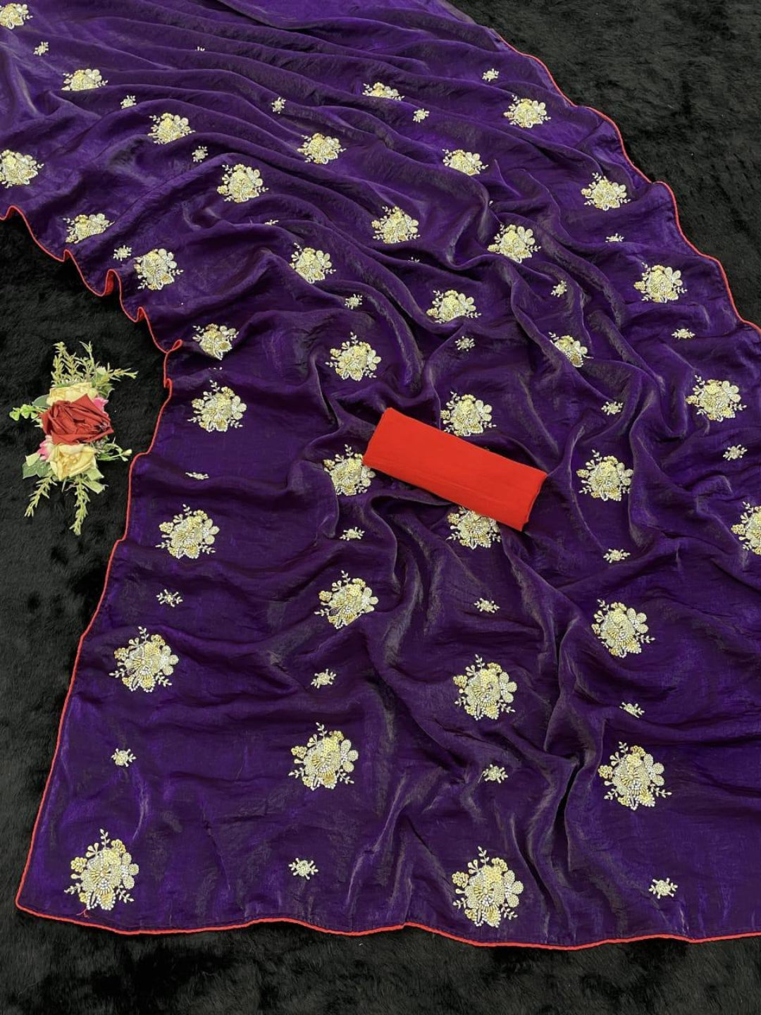 Urban Pallu Solid Silk Blend Work Saree