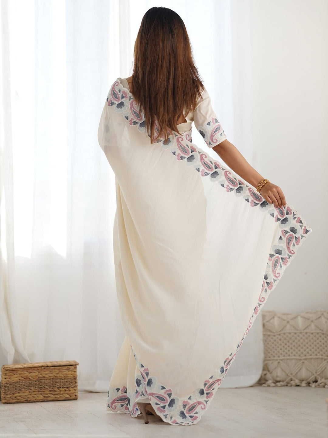 Urban Pallu Embroidered Poly Georgette Festive Saree