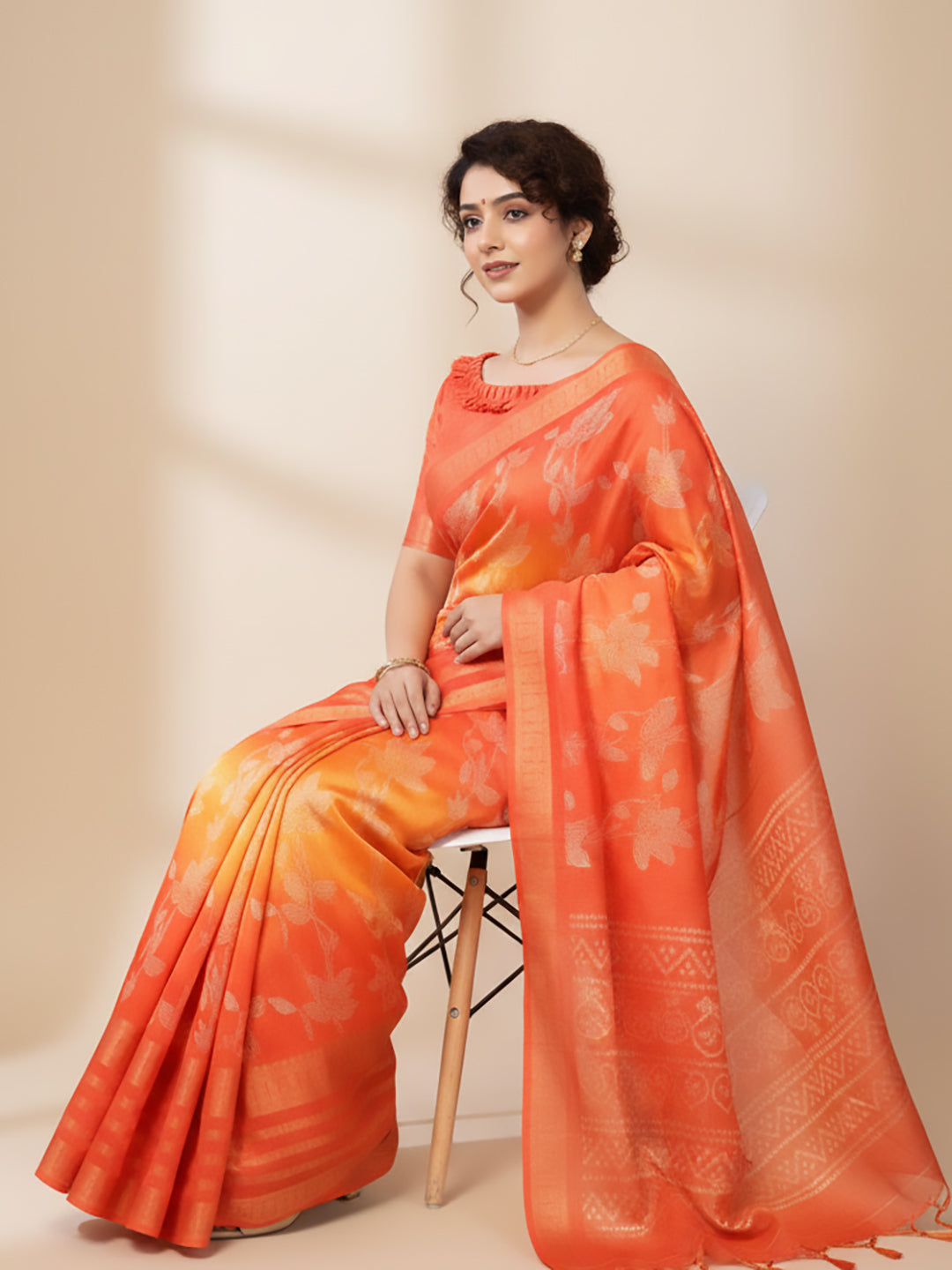 Urban Pallu Floral Sequinned Silk Blend Fusion Saree