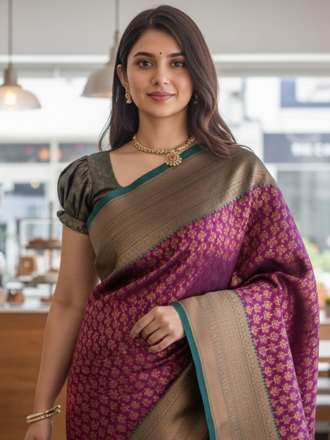 Urban Pallu Woven Design Silk Blend Work Saree