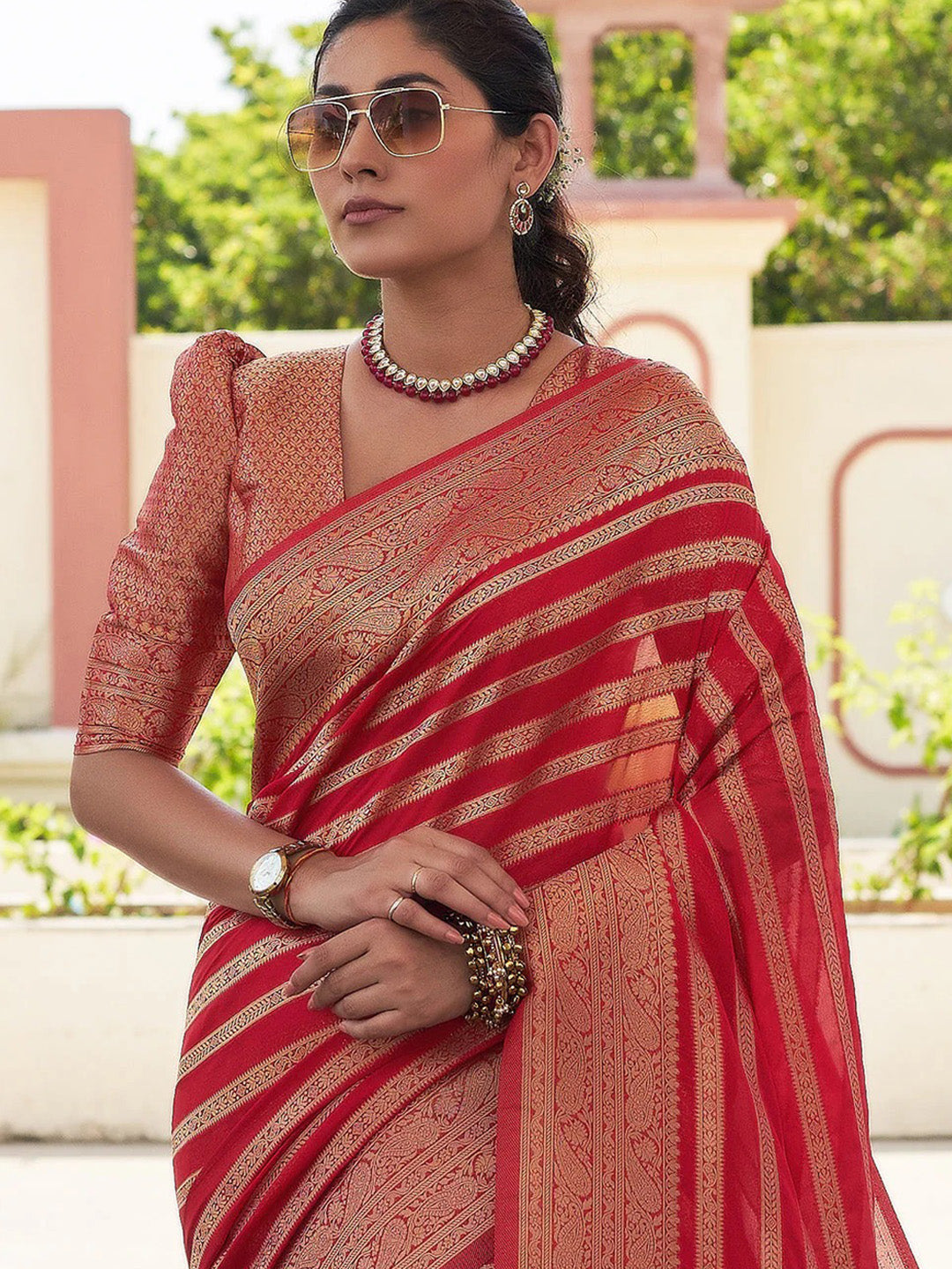 Urban Pallu Woven Design Silk Blend Work Saree