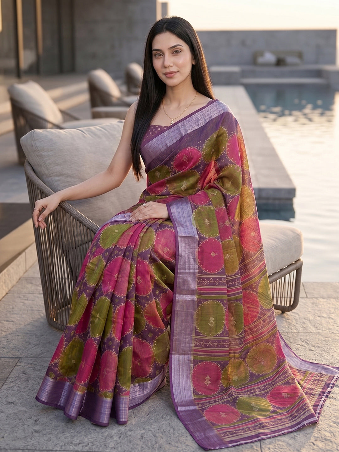 Urban Pallu Printed Silk Blend Festive Saree