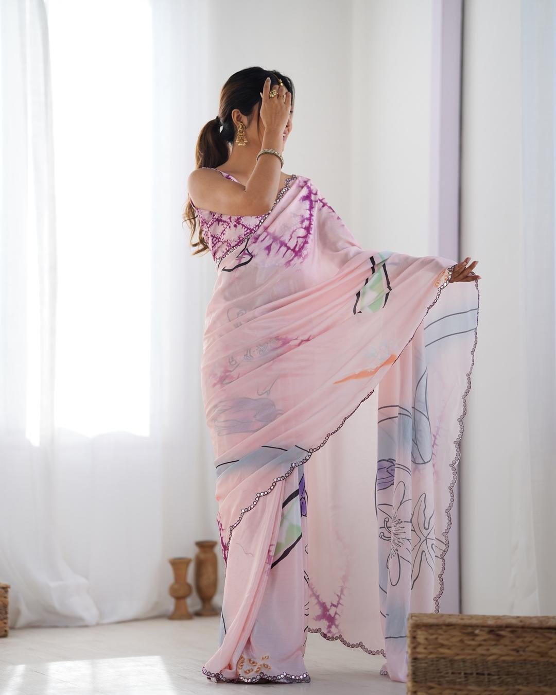 Urban Pallu Floral Mirror Work Silk Blend Saree