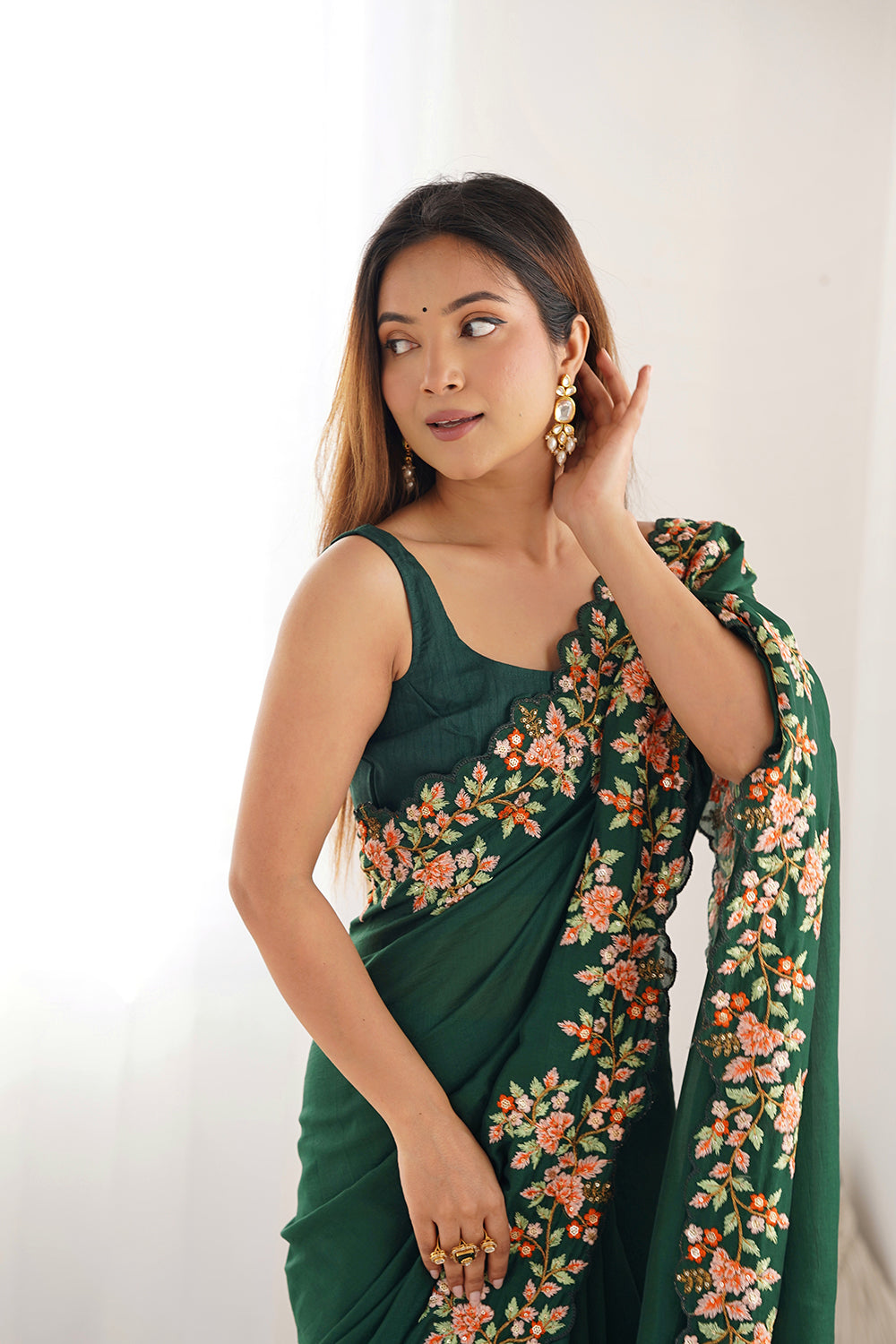 Urban Pallu Solid Silk Blend Festive Saree