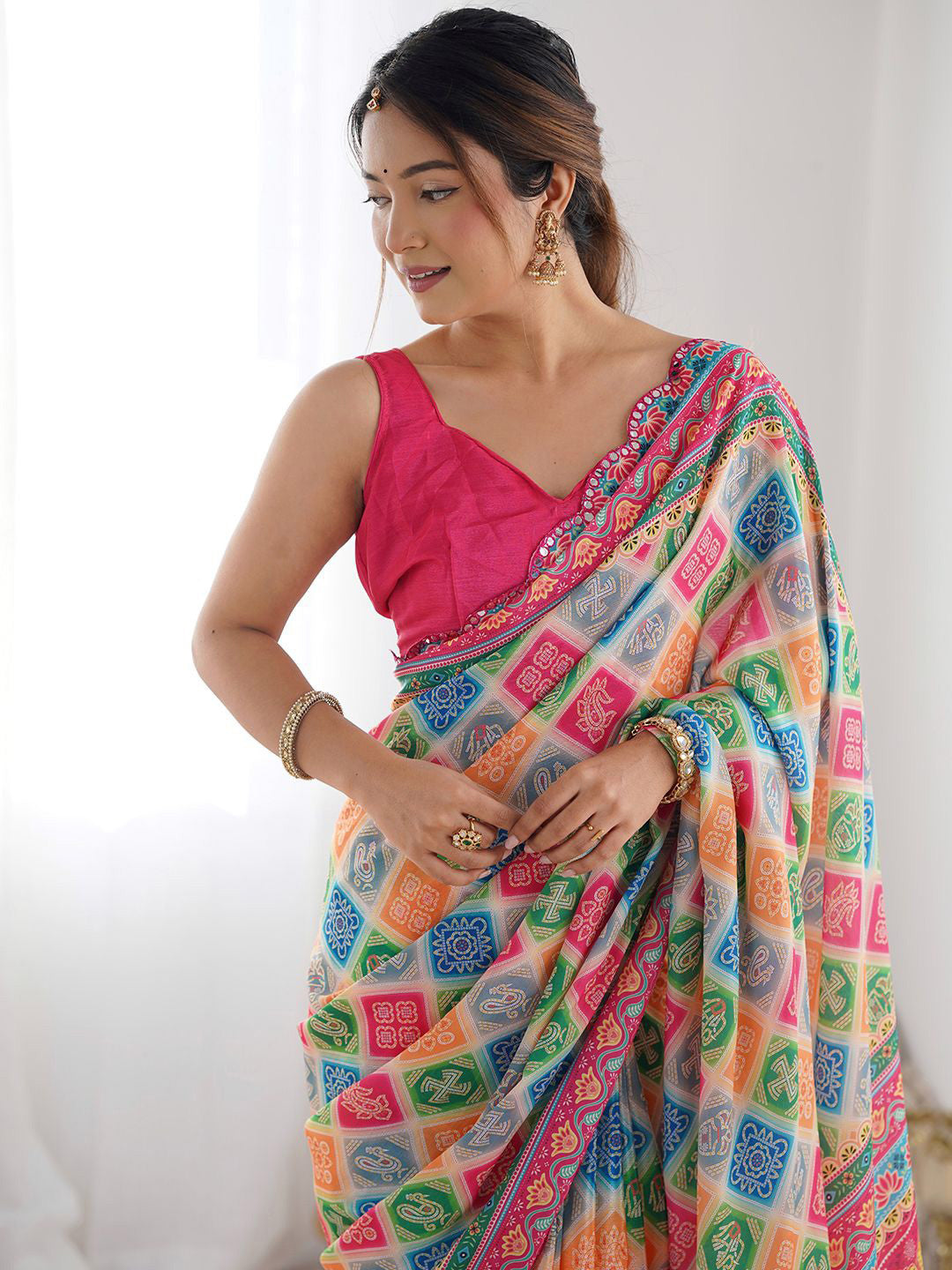 Urban Pallu Printed Poly Georgette Fusion Saree