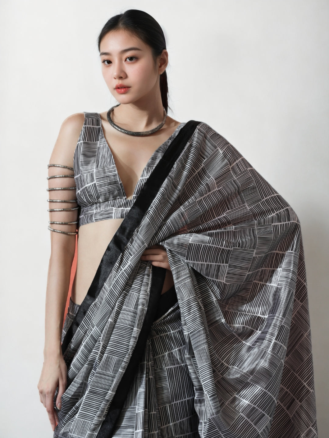Urban Pallu Woven Design Silk Blend Fusion Saree