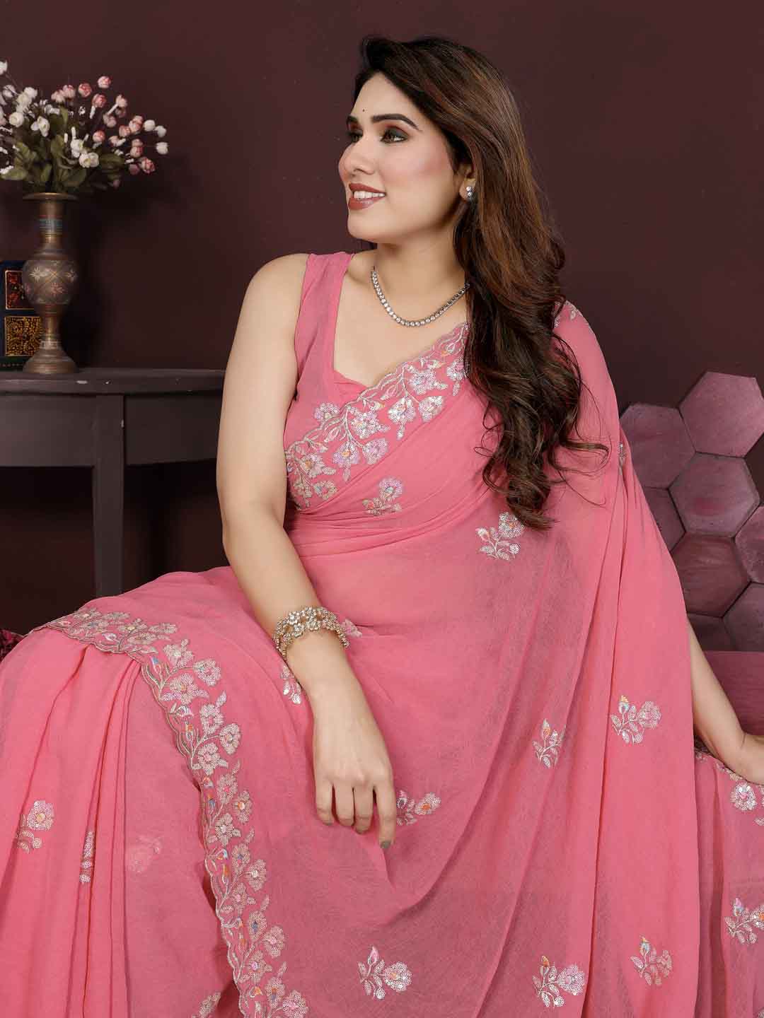 Urban Pallu Embroidered Poly Georgette Daily Saree