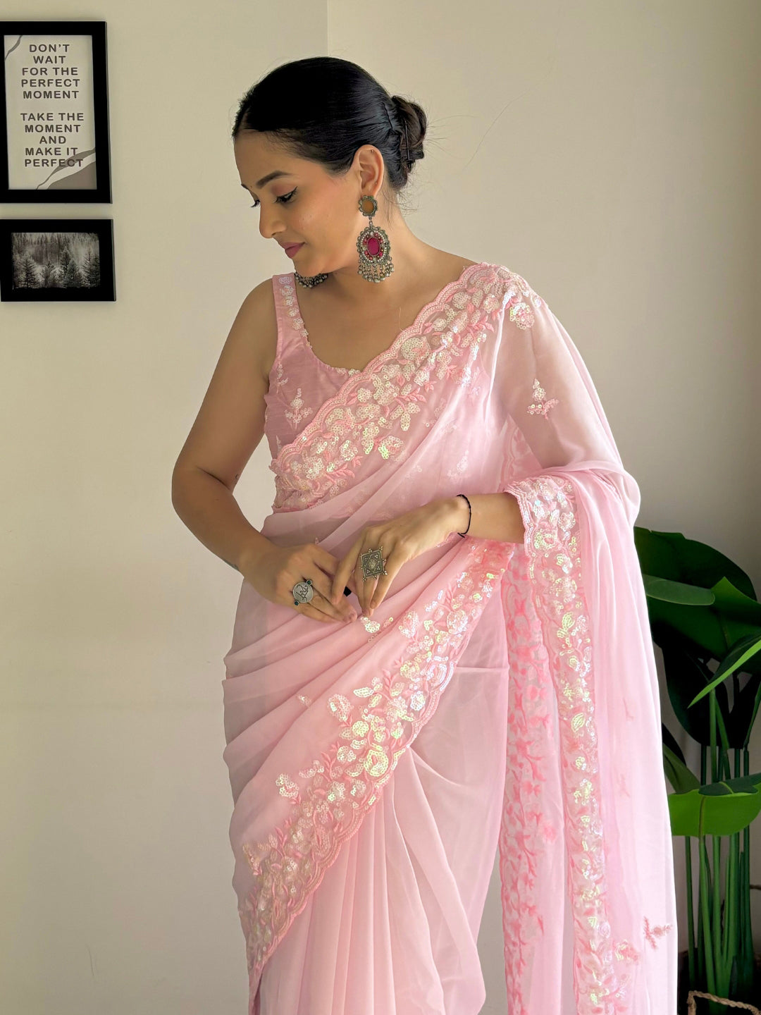 Urban Pallu Solid Poly Georgette Festive Saree