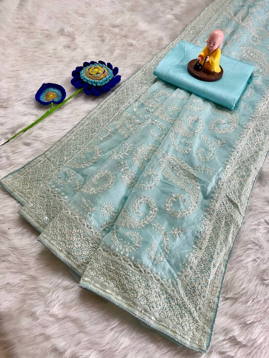 Urban Pallu Embroidered Silk Blend Festive Saree
