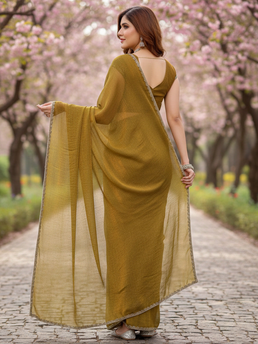 Urban Pallu Floral Sequinned Silk Blend Fusion Saree