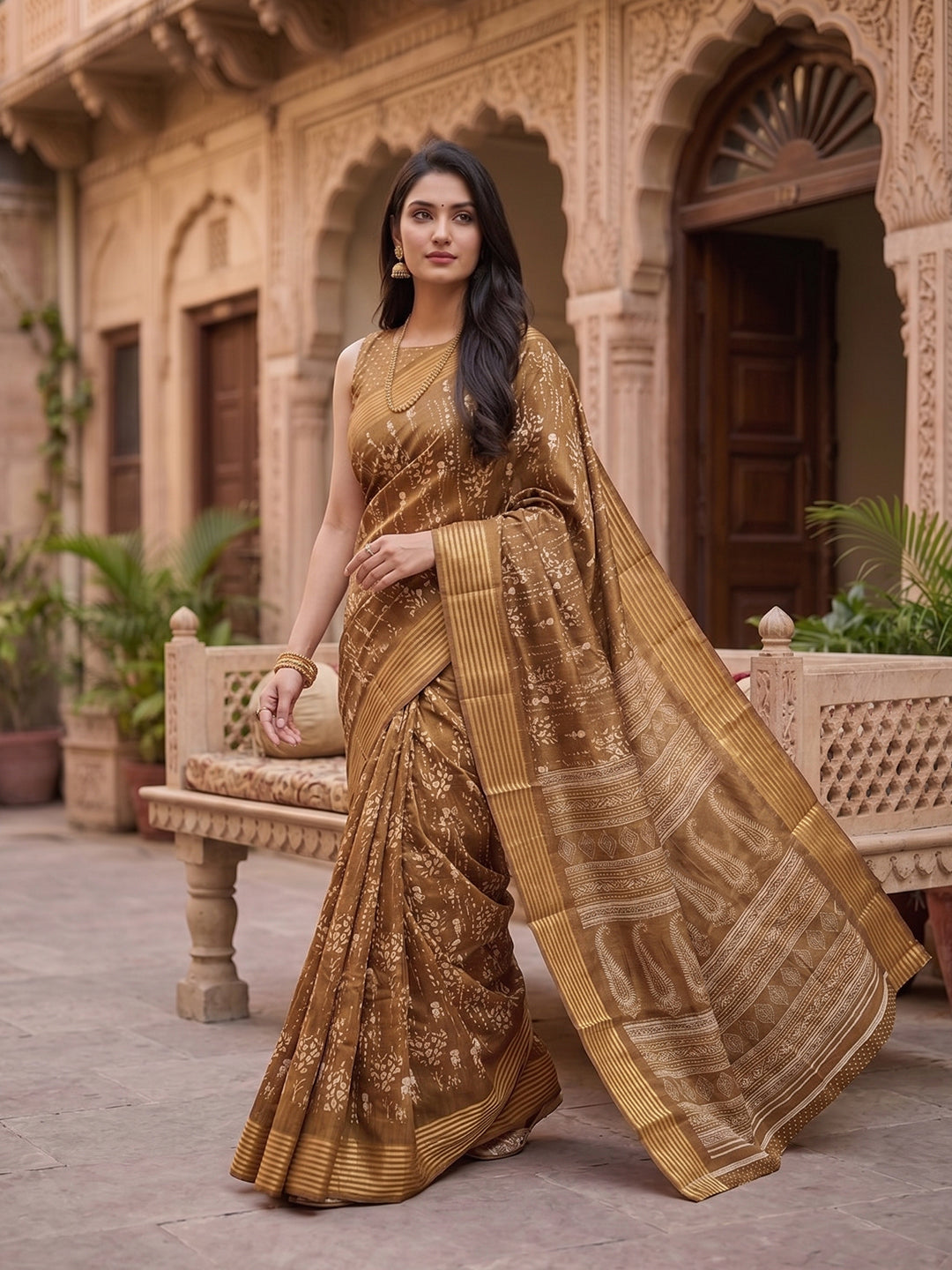 Urban Pallu Printed Silk Blend Festive Saree