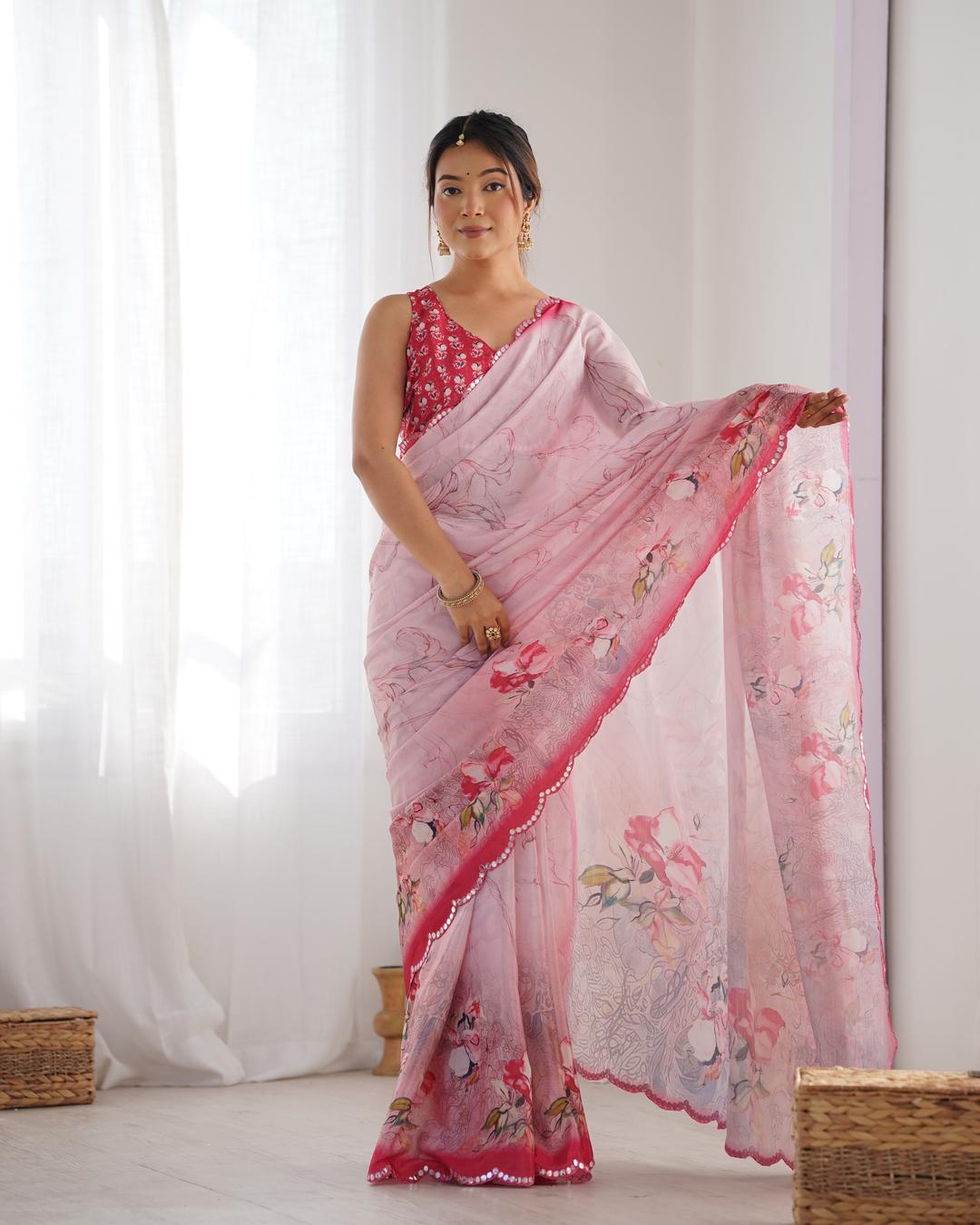 Urban Pallu Floral Sequinned Silk Blend Saree
