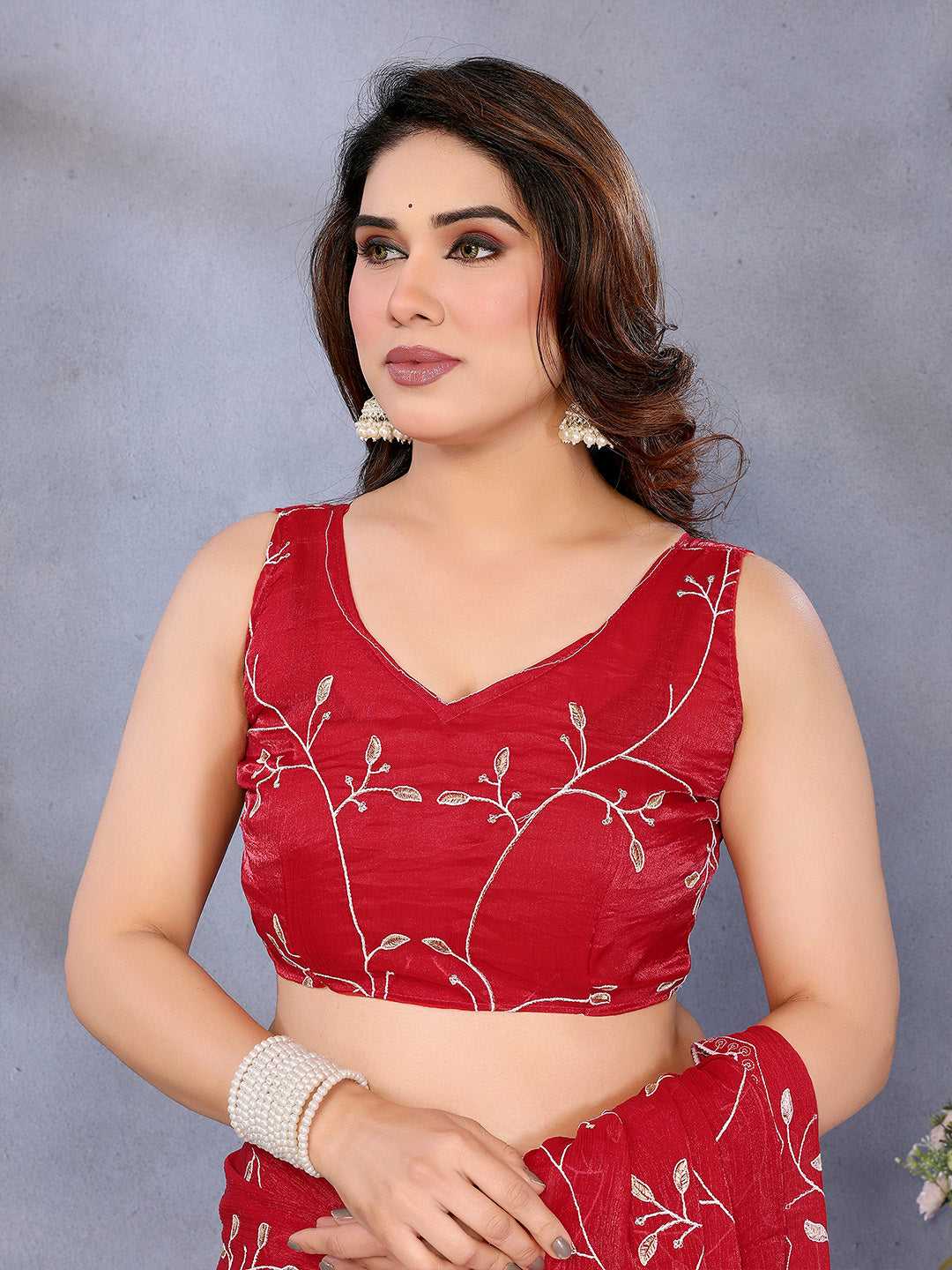 Urban Pallu Embellished Embroidered Pure Chiffon Heavy Work Saree