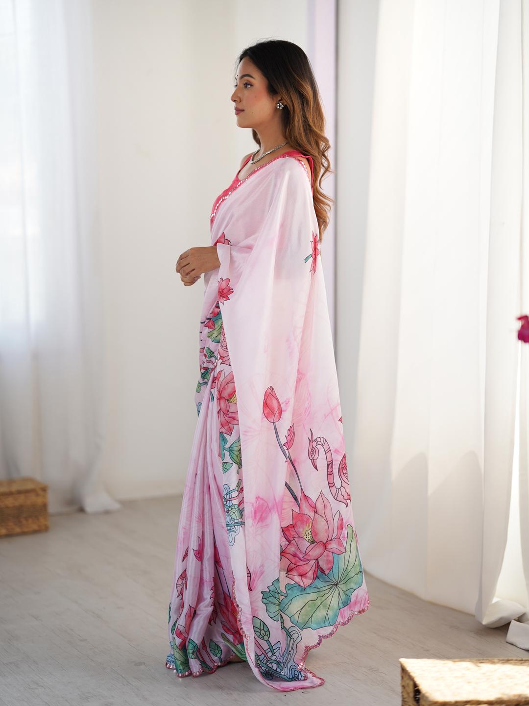 Urban Pallu Floral Sequinned Silk Blend Fusion Saree