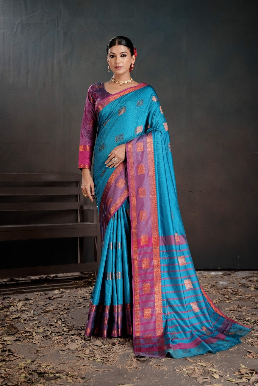 Urban Pallu Floral Sequinned Silk Blend Fusion Saree