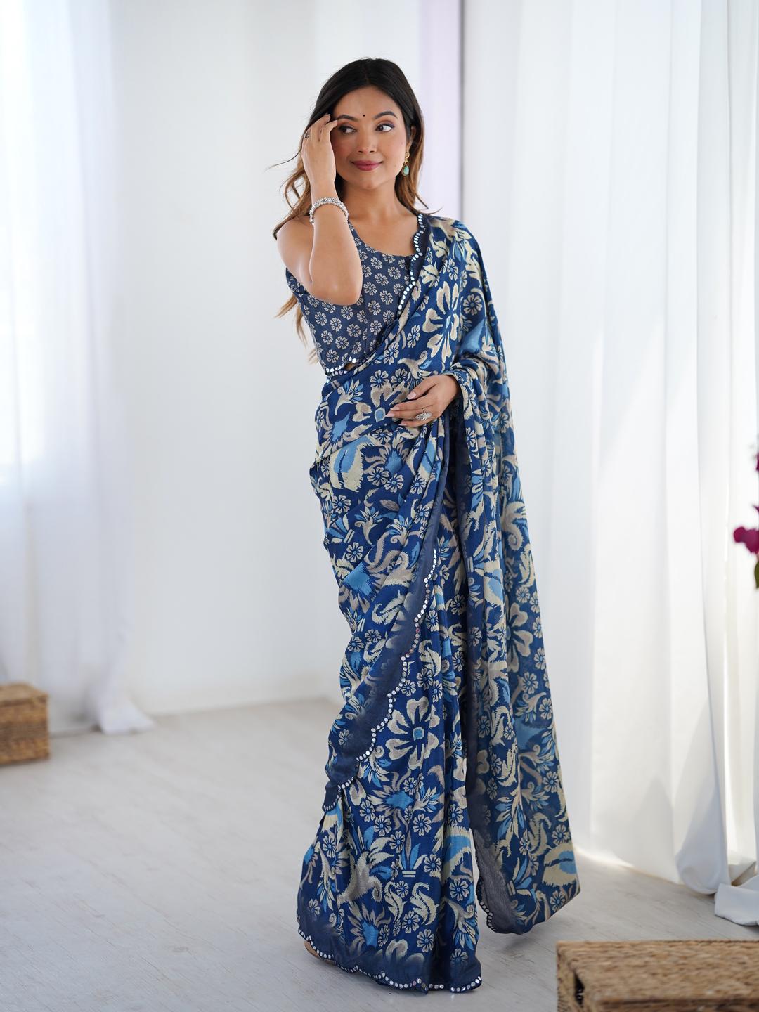 Urban Pallu Floral Sequinned Silk Blend Saree