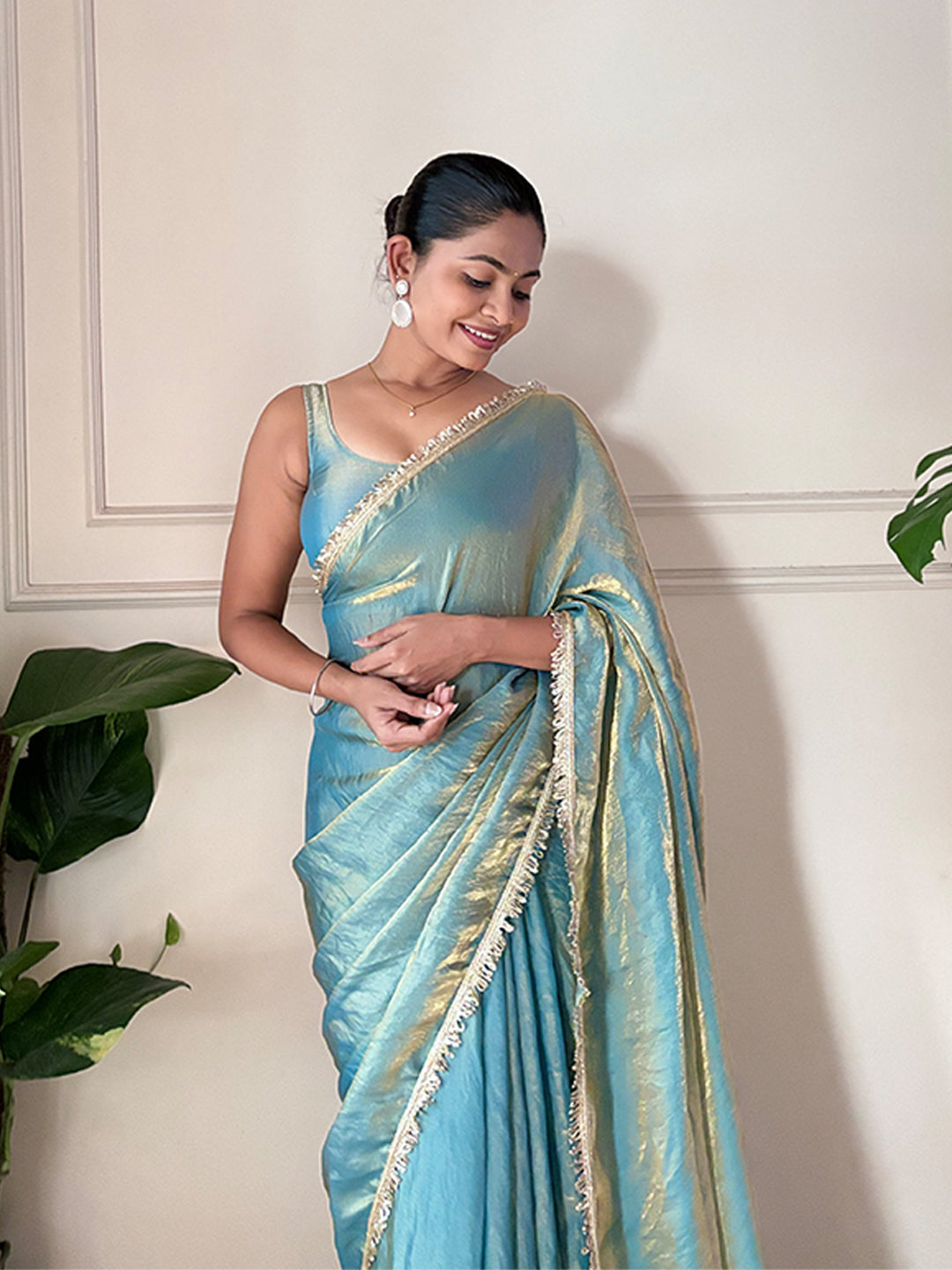 Urban Pallu Solid Organza Festive Saree