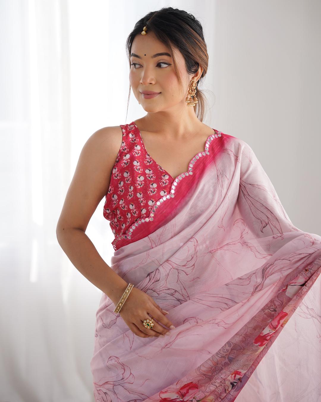 Urban Pallu Floral Sequinned Silk Blend Saree