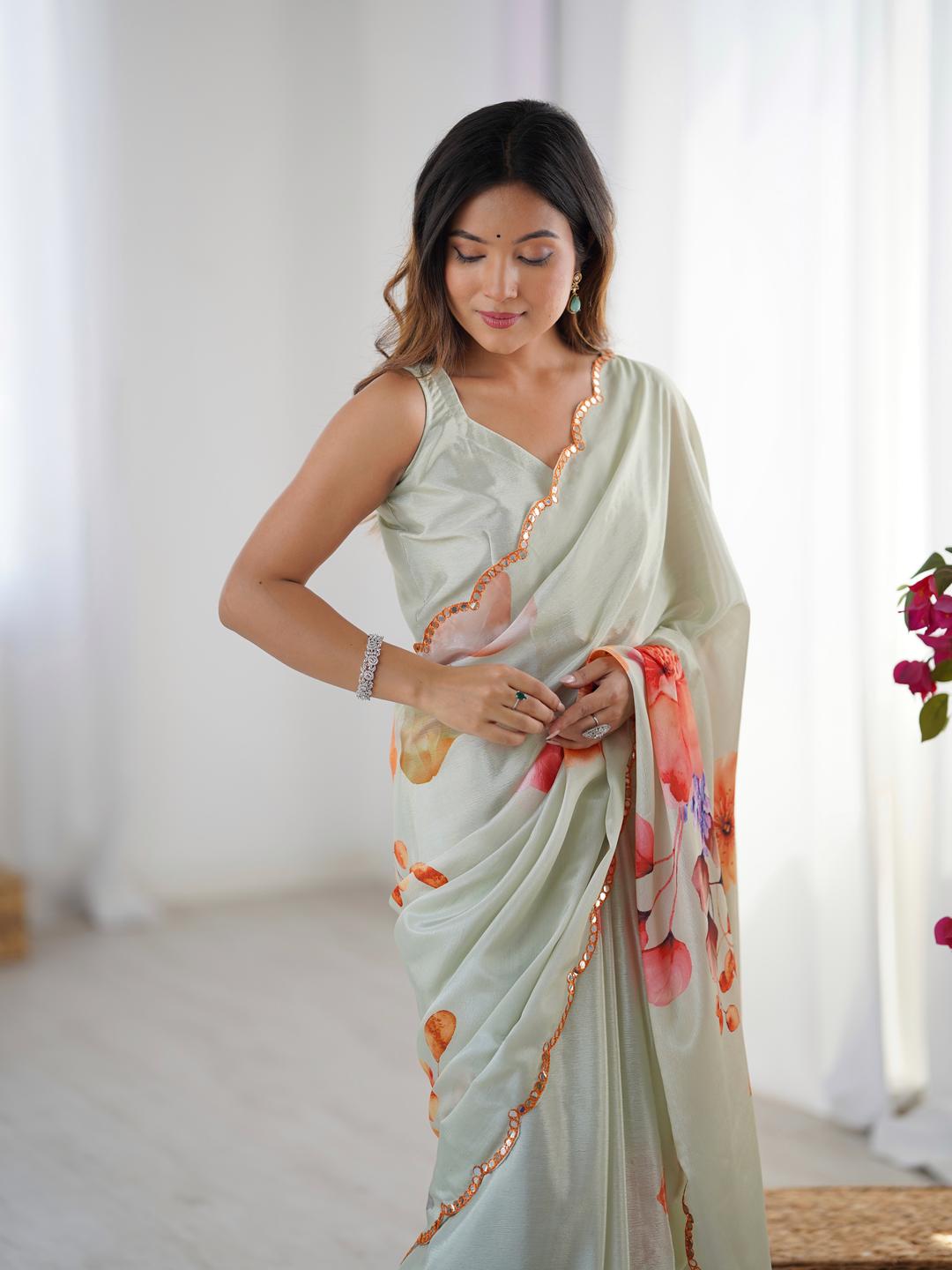 Urban Pallu Floral Sequinned Silk Blend Saree