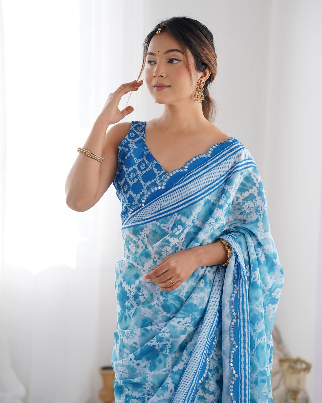 Urban Pallu Tie and Dye Mirror Work Silk Blend Saree