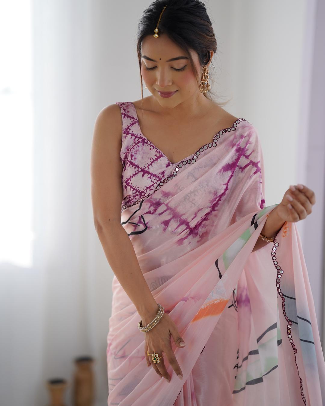 Urban Pallu Floral Mirror Work Silk Blend Saree