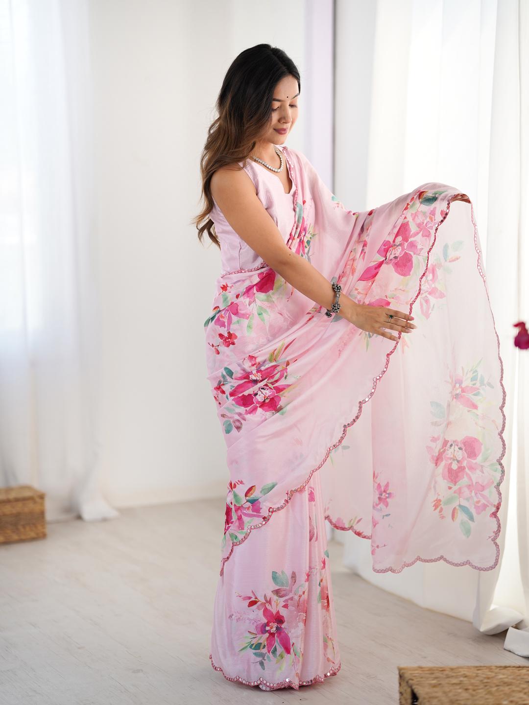 Urban Pallu Floral Sequinned Silk Blend Saree