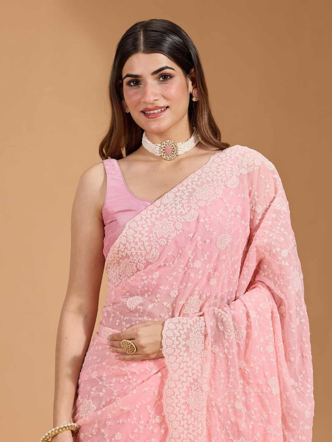 Urban Pallu Embroidered Pure Georgette Festive Saree