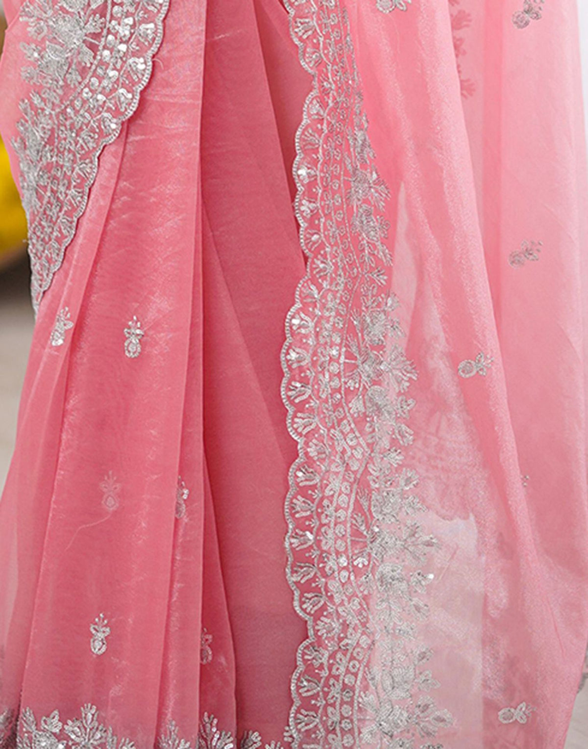 Urban Pallu Solid Organza Festive Saree