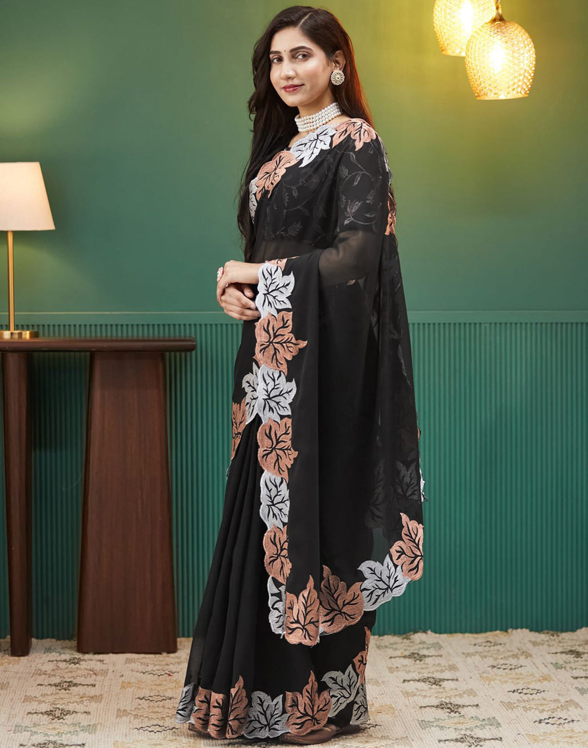 Urban Pallu Solid Poly Georgette Festive Saree