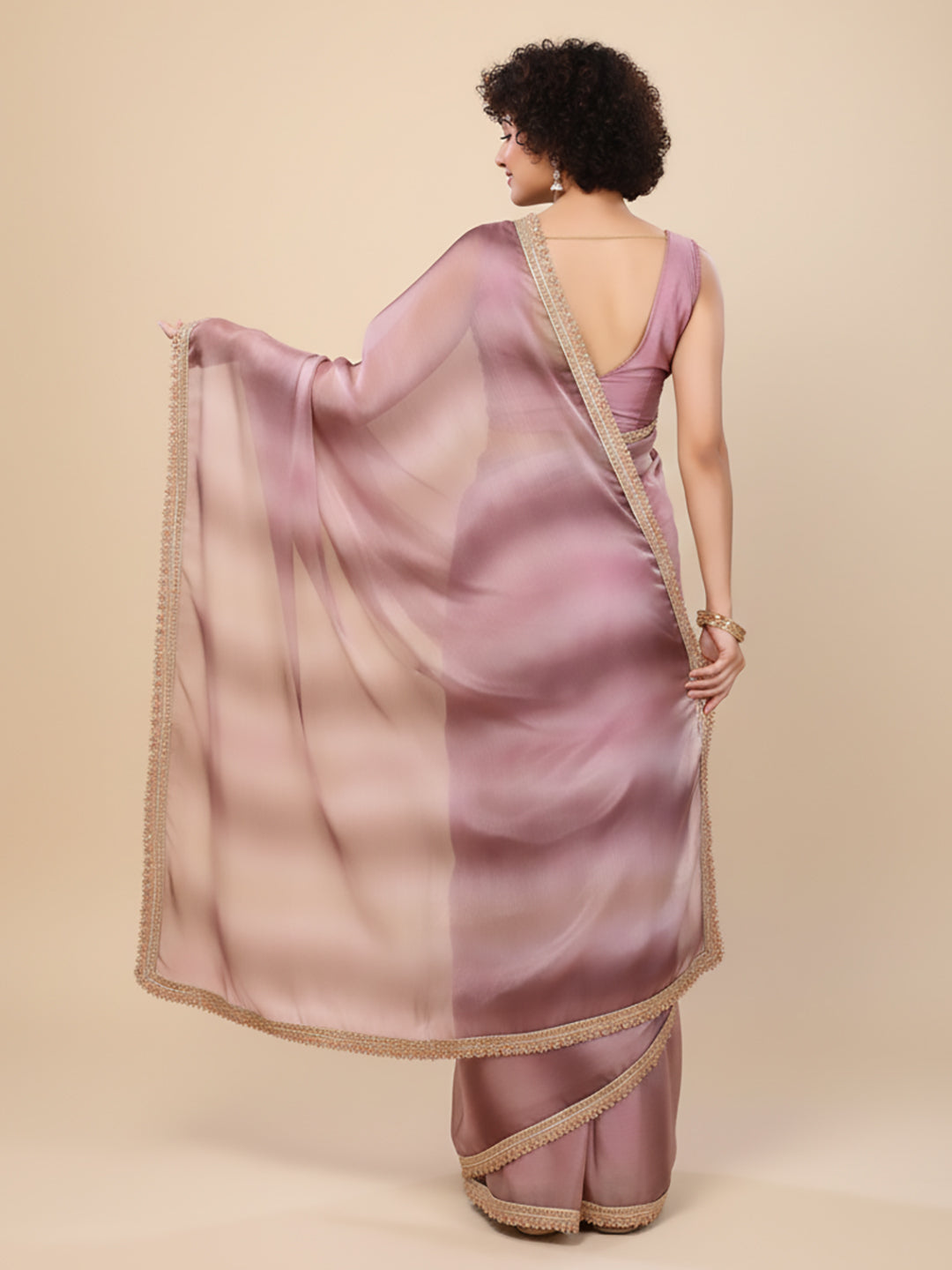 Urban Pallu Floral Sequinned Silk Blend Fusion Saree