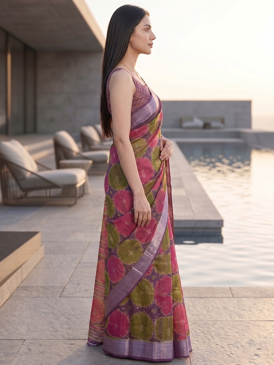 Urban Pallu Printed Silk Blend Festive Saree