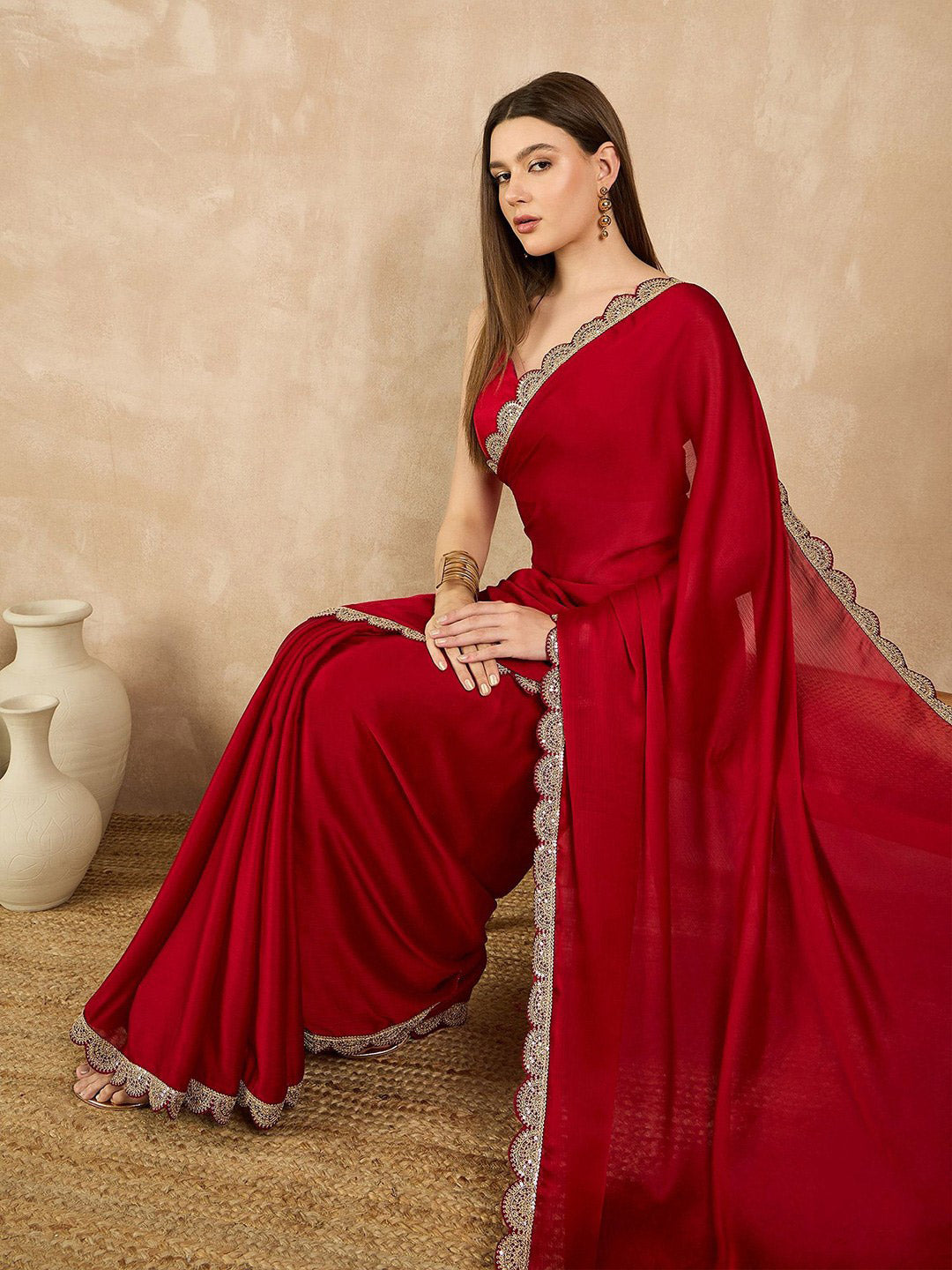 Urban Pallu Embellished Sequinned Poly Georgette Heavy Work Saree