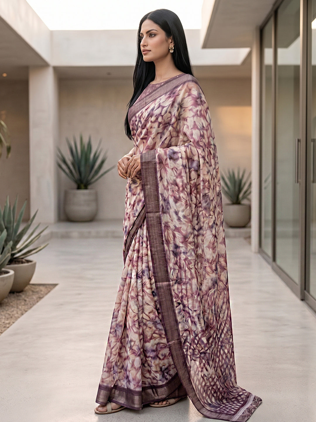Urban Pallu Solid Cotton Blend Festive Saree