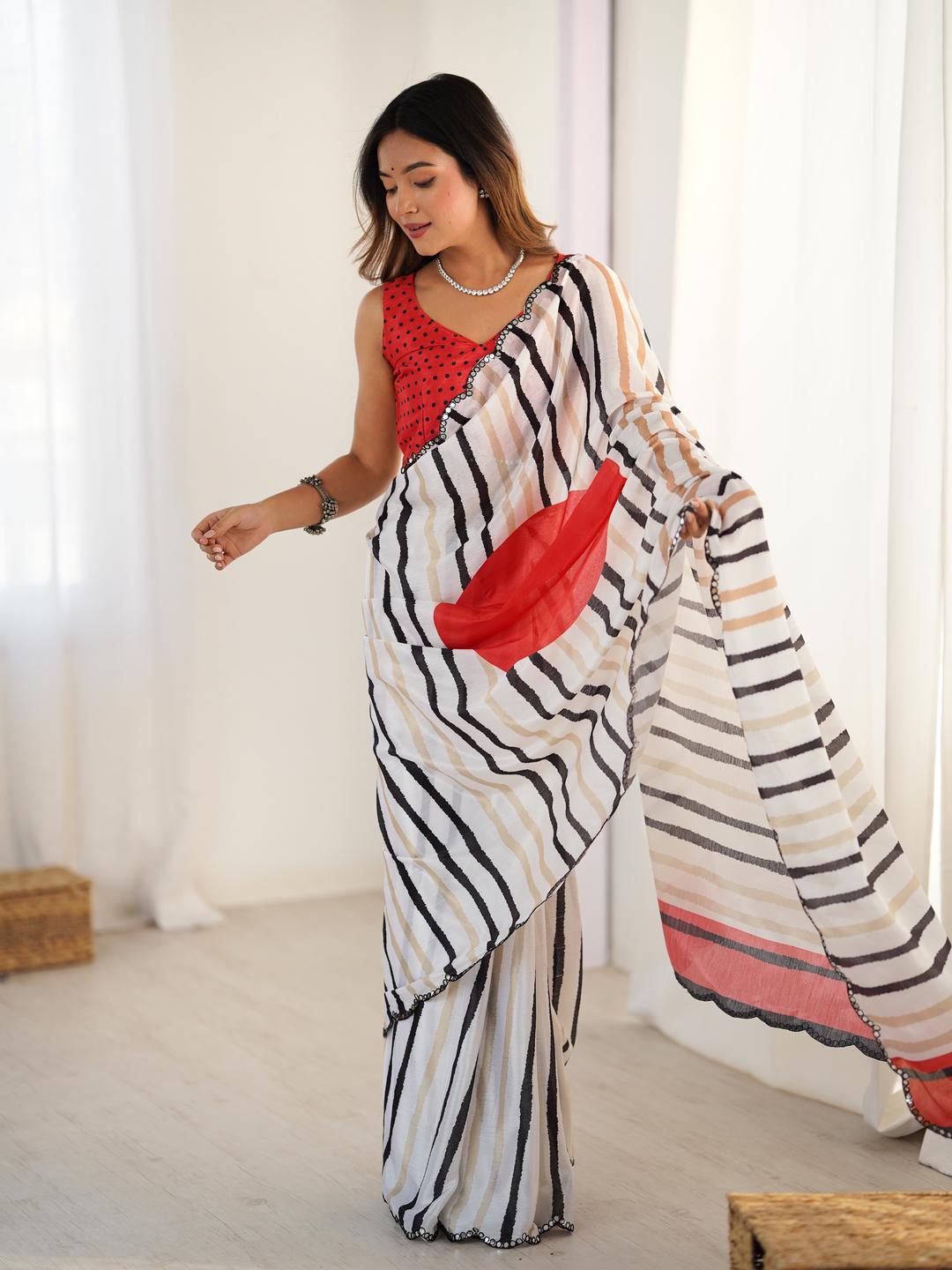 Urban Pallu Striped Sequinned Silk Blend Saree