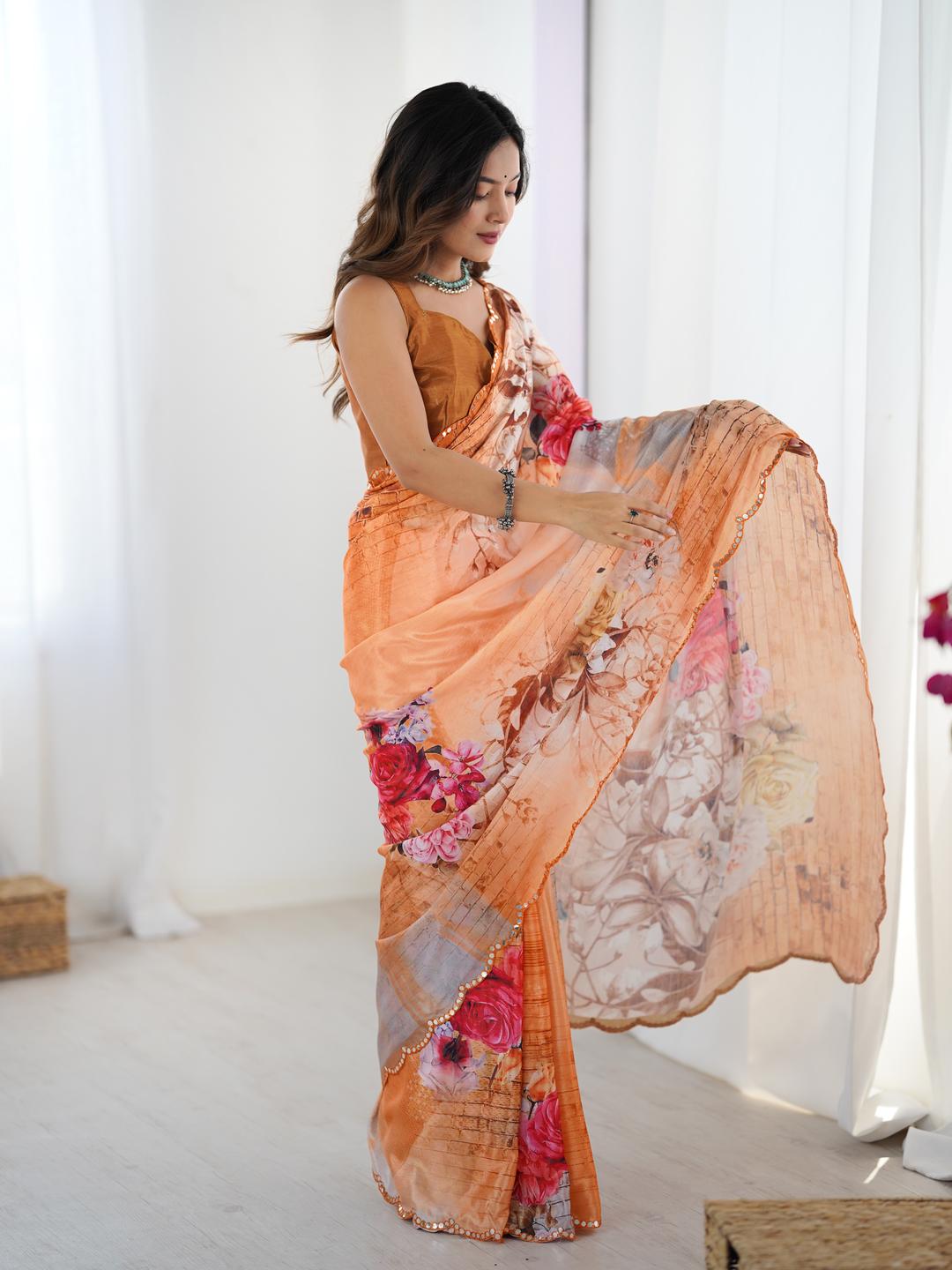 Urban Pallu Floral Sequinned Silk Blend Saree