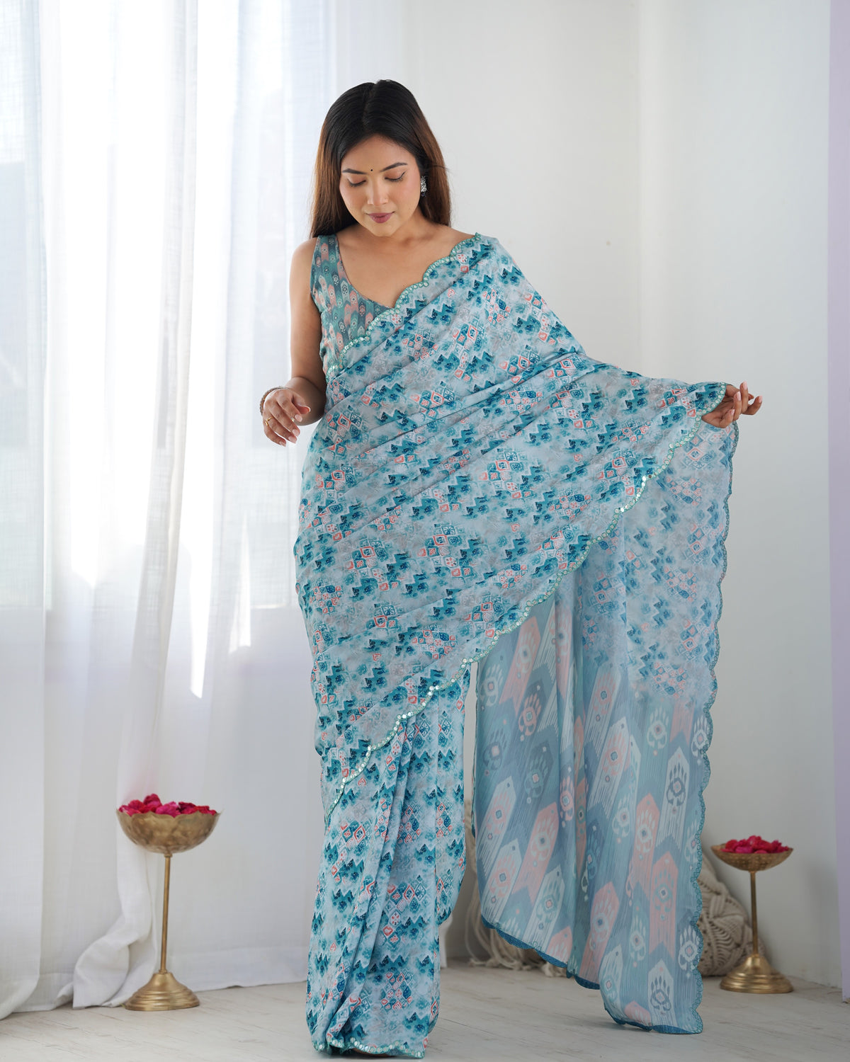 Urban Pallu Ethnic Motifs Sequinned Silk Blend Saree
