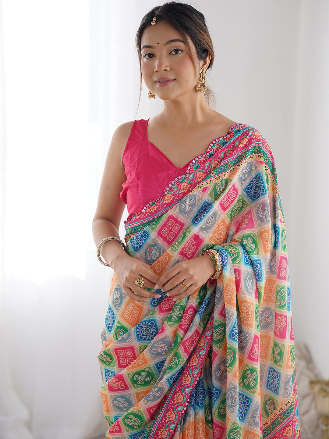 Urban Pallu Printed Poly Georgette Fusion Saree