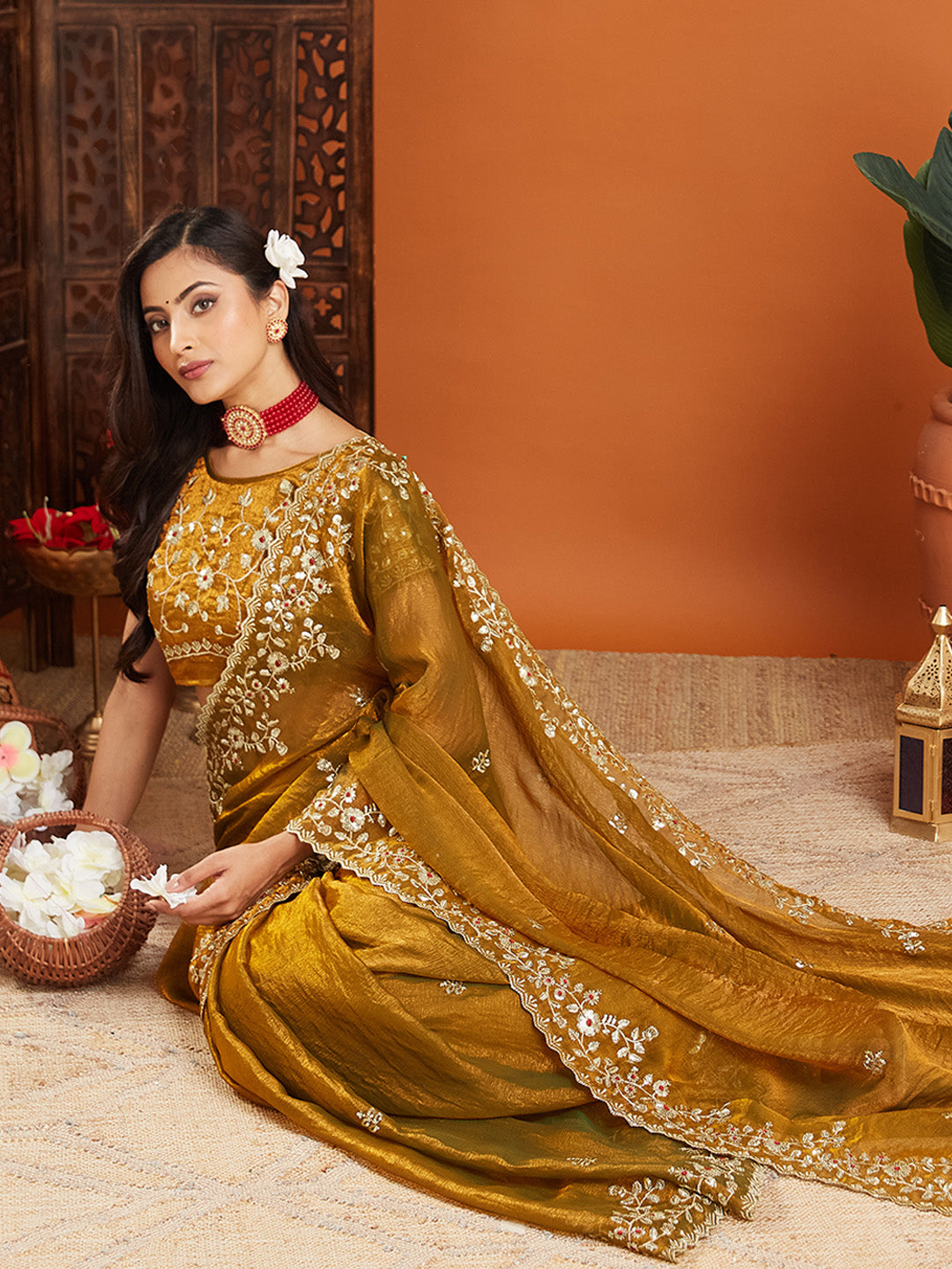 Urban Pallu Embroidered Organza Fusion Saree