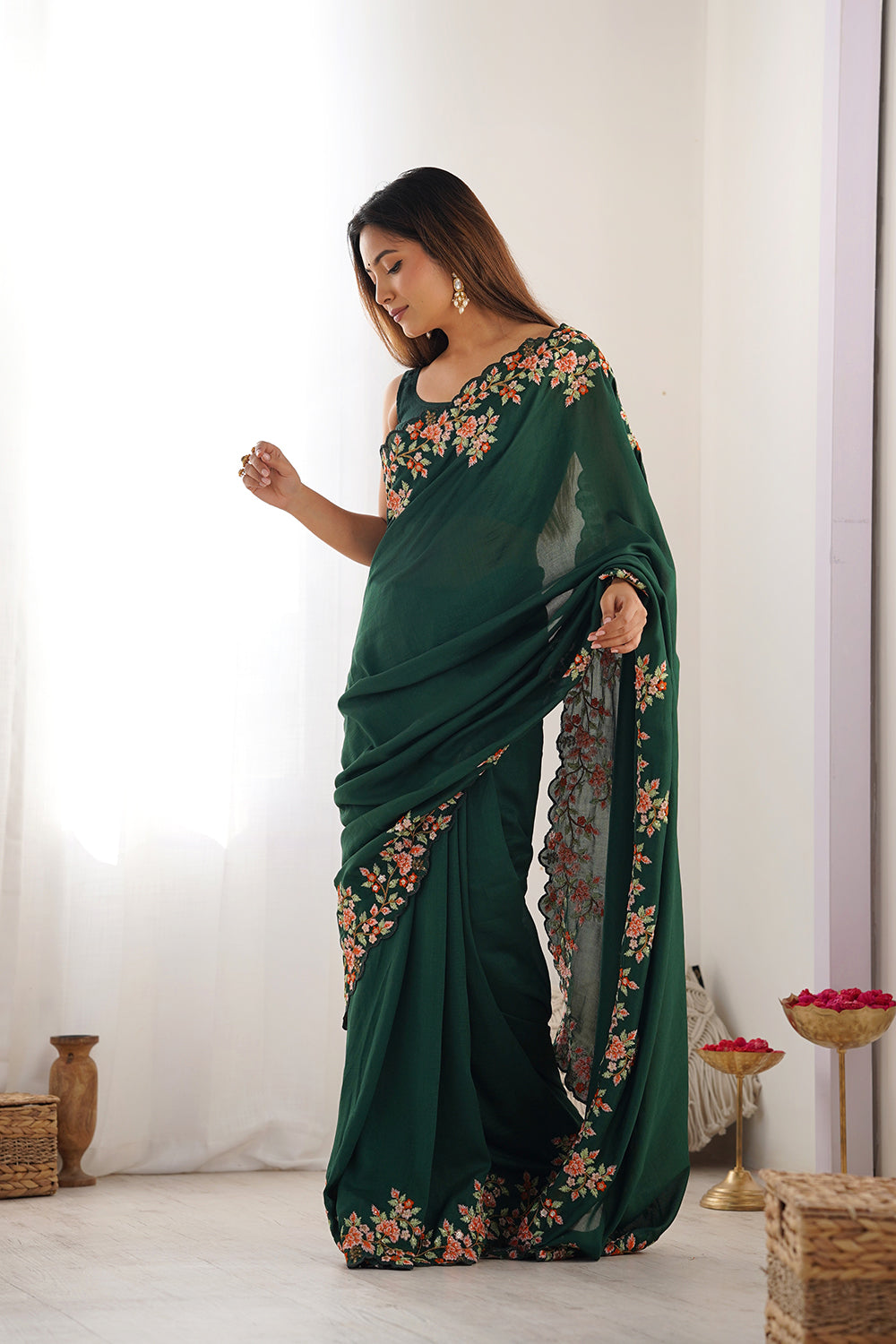 Urban Pallu Solid Silk Blend Festive Saree