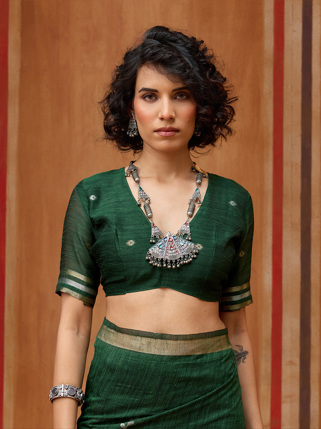 Urban Pallu Striped Silk Cotton Work Saree