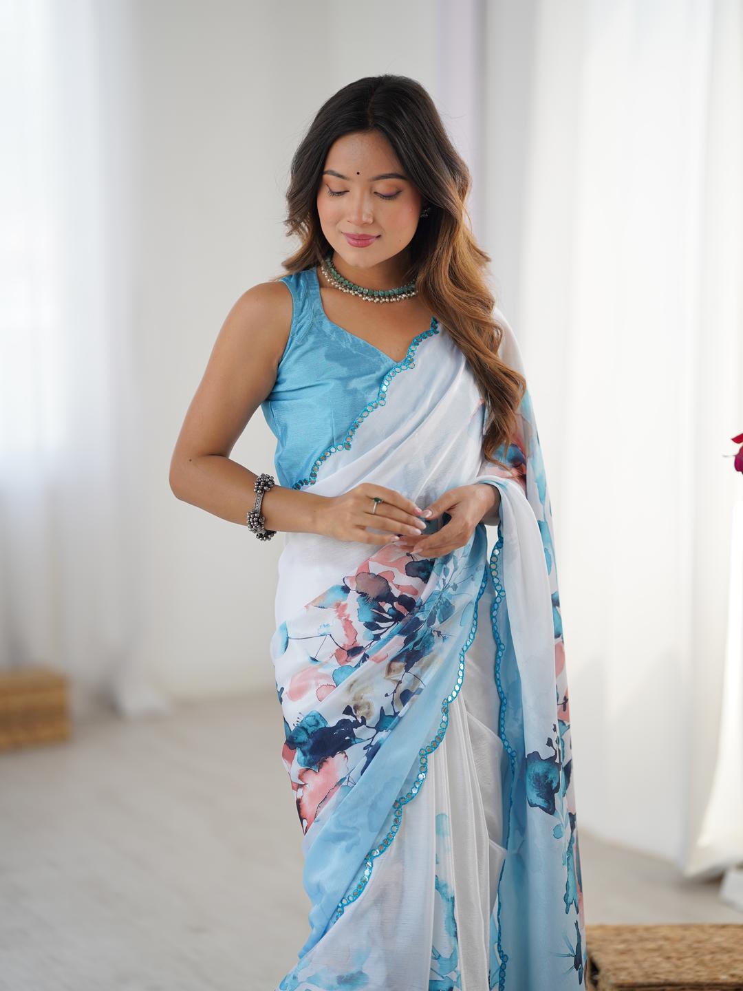 Urban Pallu Floral Sequinned Silk Blend Saree