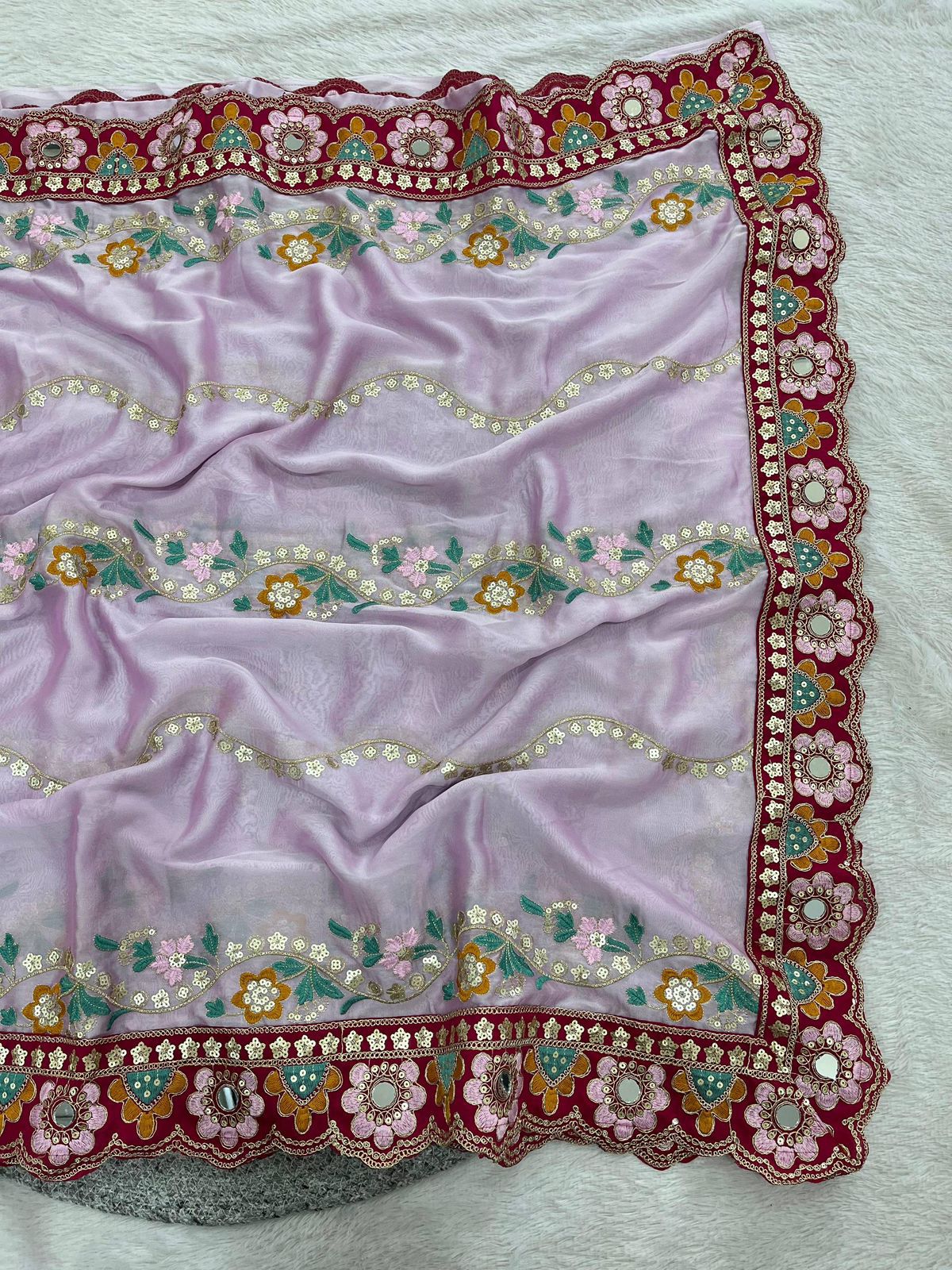 Urban Pallu Embroidered Silk Blend Festive Saree