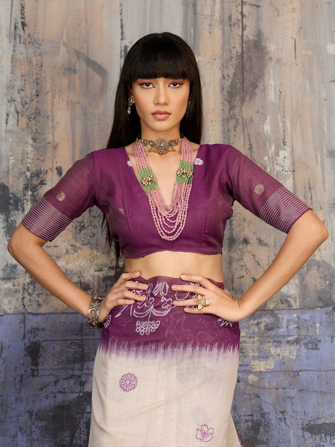 Urban Pallu Solid Silk Cotton Work Saree