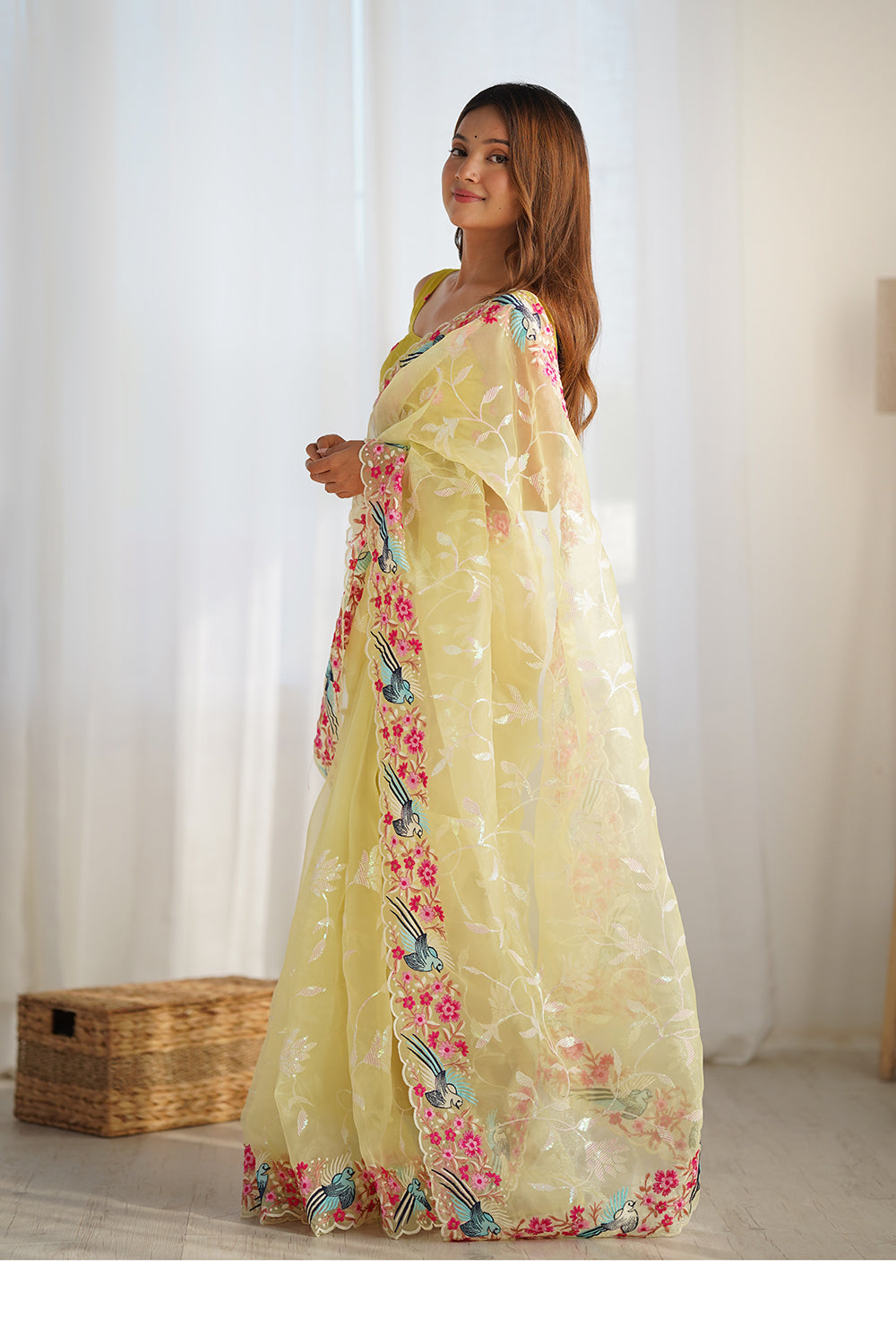 Urban Pallu Solid Organza Festive Saree
